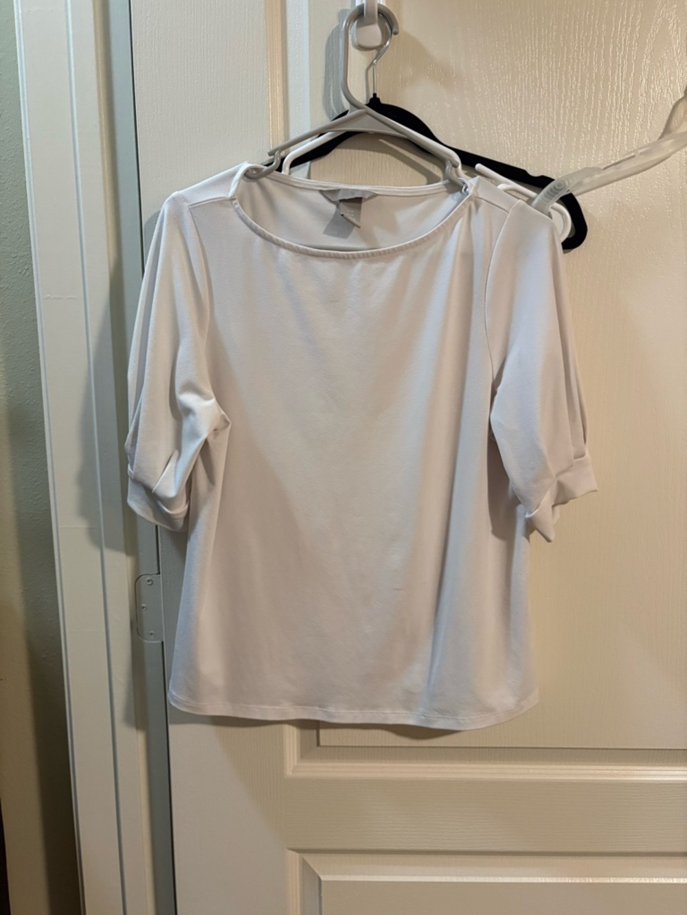 H&M White Boatneck Elbow-Sleeve Top
